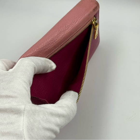 Miu‎ Miu Pink Two Tone Leather Bifold Long Bow Wallet